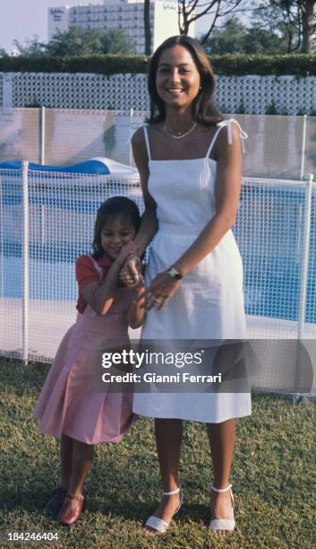 Isabel Preysler, wife of the Spanish singer Julio Iglesias, with her daughter Chaveli Madrid, Castilla La Mancha, Spain. .