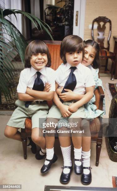 The three children of Spanish singer Julio Iglesias. Julio, Enrique and Chaveli Madrid, Castilla La Mancha, Spain..