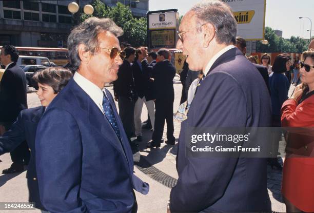 The Spanish TV presenter Joaquin Prat with the bullfighter Palomo Linares, 20 October 1996, Madrid, Castilla La Mancha, Spain. .