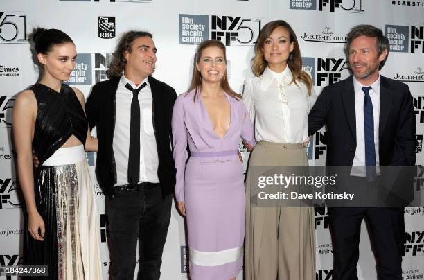 Actors Rooney Mara, Joaquin Phoenix, Amy Adams, Olivia Wilde, and director Spike Jonze attend the Closing Night Gala Presentation Of "Her" during the...