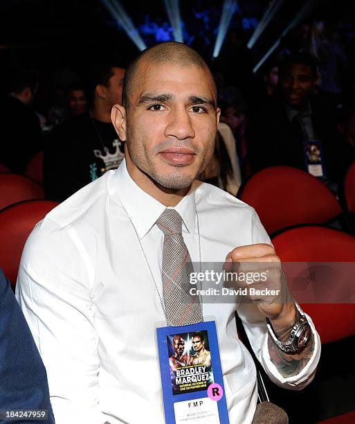 Boxer Miguel Cotto attends the Bradley vs. Marquez fight co-sponsored by the Wynn Las Vegas at the Thomas & Mack Center on October 12, 2013 in Las...