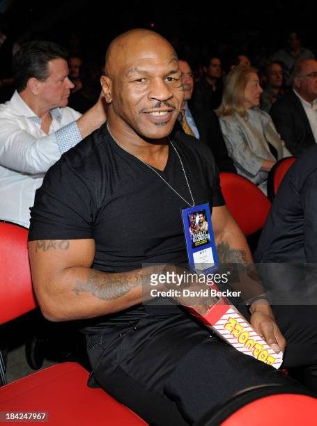 Former boxer Mike Tyson attends the Bradley vs. Marquez fight co-sponsored by the Wynn Las Vegas at the Thomas & Mack Center on October 12, 2013 in...