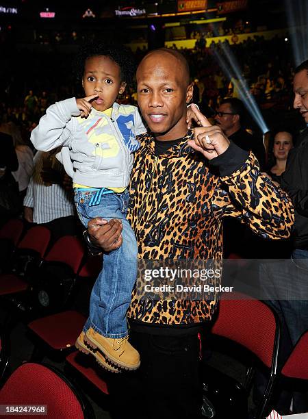 Boxer Zab Judah and his son, Zab Jr., attend the Bradley vs. Marquez fight co-sponsored by the Wynn Las Vegas at the Thomas & Mack Center on October...