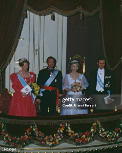 During his official visit to Denmark, the Spanish Kings Juan Carlos and Sofia accompanied by the Danish Queen Margaret and the Prince Consort Henry...