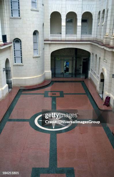 Havana Cuba inside courtyard with tile design Revolution Museum of Invasion by Che and Fidel Castro.