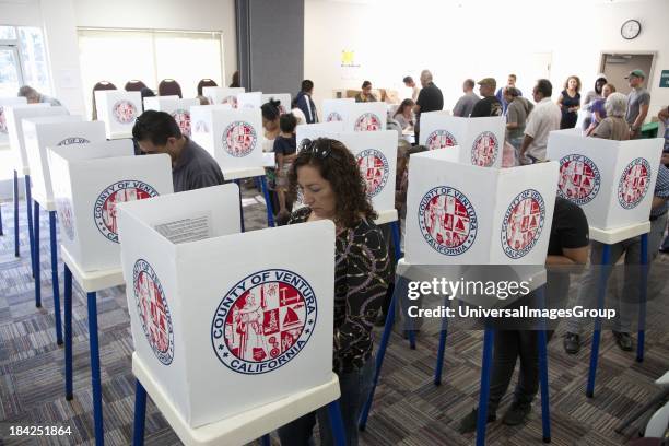 Voters in polling station voting in 2012 Presidential Election, Ventura County, California, November 6, 2012.