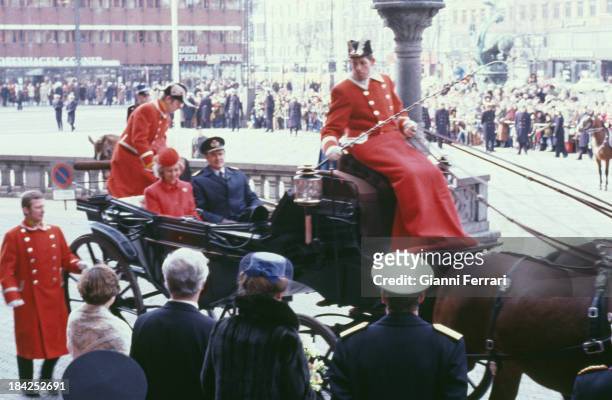 In her official visit to Denmark, the Spanish Queen Sofia and the Prince Consort Heny of Montpezat go to the Town Hall,18th March 1980, Copenhagen,...