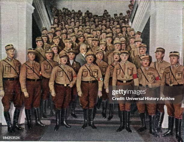 Ernst Roehm Leader of the SA with fellow members at a Nazi gathering, Germany circa 1933