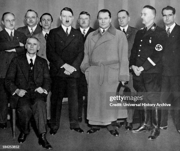 Nazi leaders photographed in 1933; Justice Minister Kerri, Josef Goebbels, Adolf Hitler, Ernst Roehm; Herman Goring, Minister Darre, Heinrich Himmler...