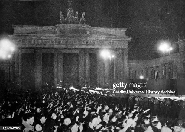 Nazi supporters celebrate the election of the Nazi Party to power in January 1933, Berlin Brandenburg Gate