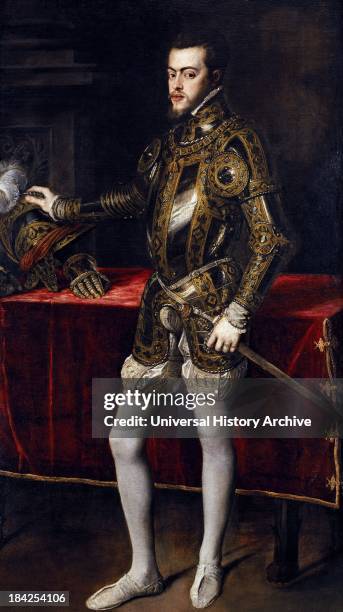 Painting of Philip II of Spain Born 21 May 1527 and died 13 September 1598. King of Spain and Portugal. In Portugal and Aragon he was known as Felipe...