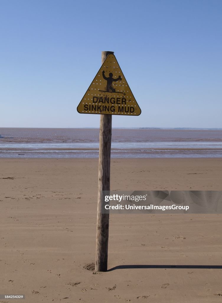 Danger sinking mud sign, Weston-Super-Mare, Somerset, UK