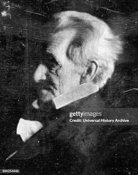Head-and-shoulders portrait photograph of former US President Andrew Jackson. Showing him in semi-profile. Photographed by Edward Anthony Circa...