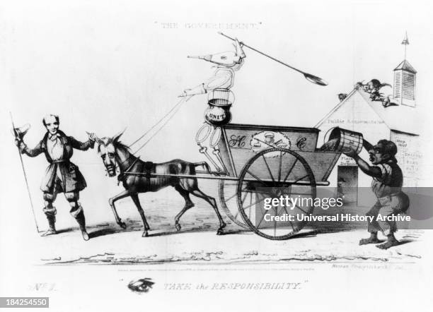 The Government., a political cartoon by David Claypoole Johnston, circa 1834. Lithograph print on wove paper. Political cartoon satirizing Andrew...