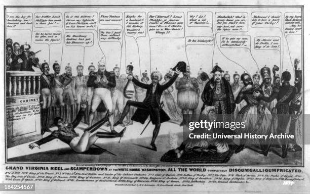 Grand Virginia reel and scamperdown at the Whitehouse Washington by Edward Williams Clay & Henry R. Robinson, circa 1836. Lithograph print on wove...