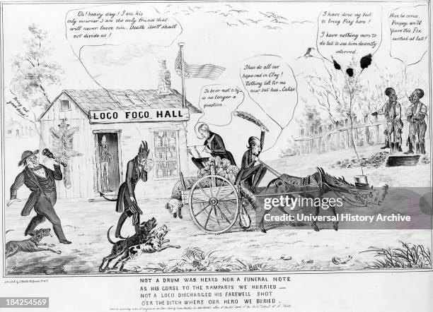Not a drum was heard nor a funeral note... By H Bucholzer and James S. Baillie circa 1844. Lithograph print on wove paper. Political cartoon...