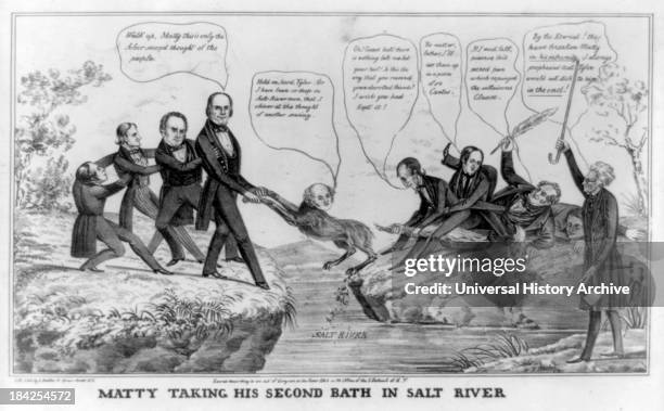 Matty taking his second bath in Salt River by H Bucholzer & James Baillie, circa 1844. Lithograph print on wove paper. A political cartoon satirizing...