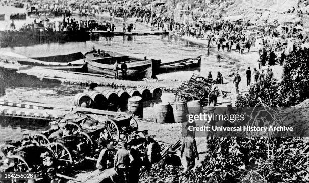 Photograph of Anzac Cove, a small cove on the Gallipoli peninsula in Turkey. It became famous as the site of World War I landing of the ANZAC on 25...