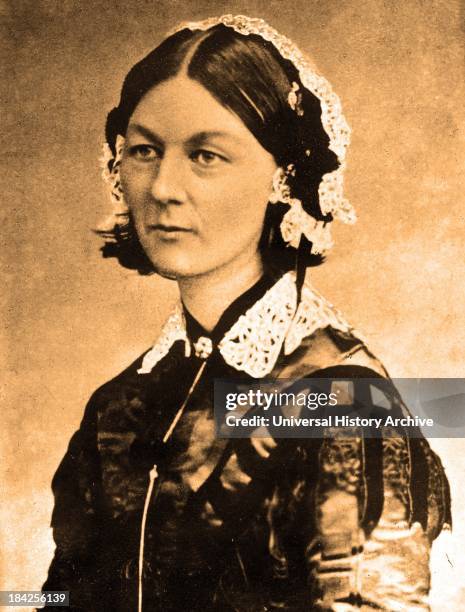 Photograph of a young Florence Nightingale, the founder of modern nursing, as well as a celebrated English social reformer and statistician. She was...