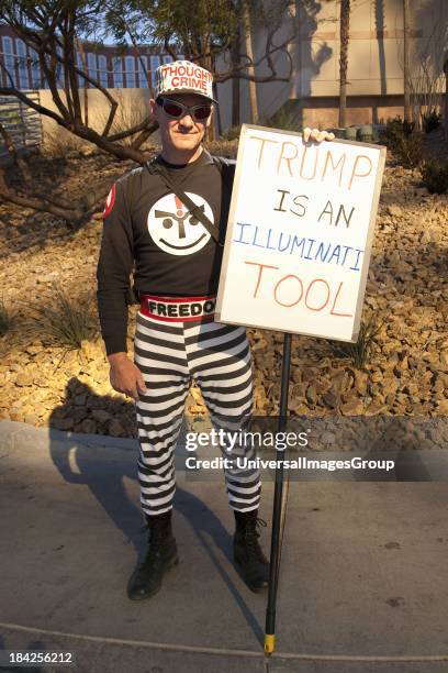 Protestor claims that Donald Trump is a Illuminati Tool, Trump International Hotel, February 2 after Trump endorsed Romney for President.