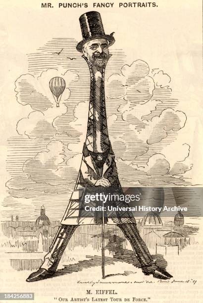 Gustave Eiffel French civil engineer. Cartoon by Edward Linley Sambourne in the Punch's Fancy Portraits series from "Punch" celebrating the building...
