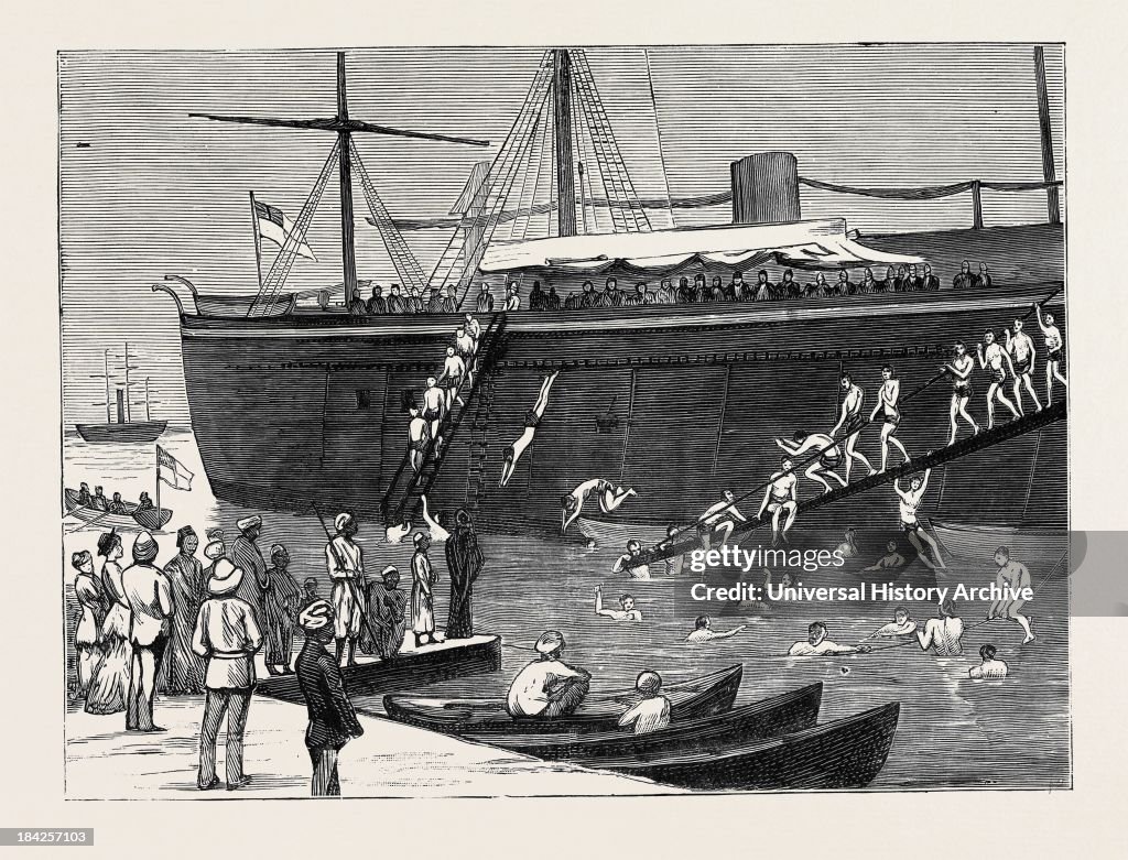 The War In Egypt: Blue-Jackets Of H.M.S. 'Monarch' Bathing At Port Said