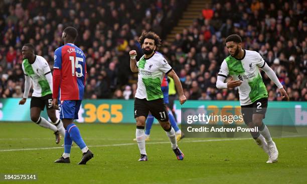 Mohamed Salah of Liverpool celebrating after scoring the equalising goal during the Premier League match between Crystal Palace and Liverpool FC at...