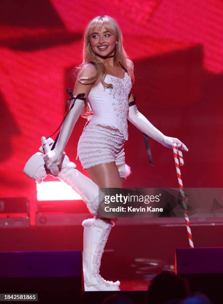 Singer Sabrina Carpenter performs at Madison Square Garden on December 08, 2023 in New York City.