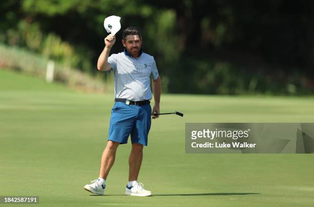 Louis Oosthuizen of South Africa on the 18th green on Day Three of the Alfred Dunhill Championship at Leopard Creek Country Club on December 09, 2023...