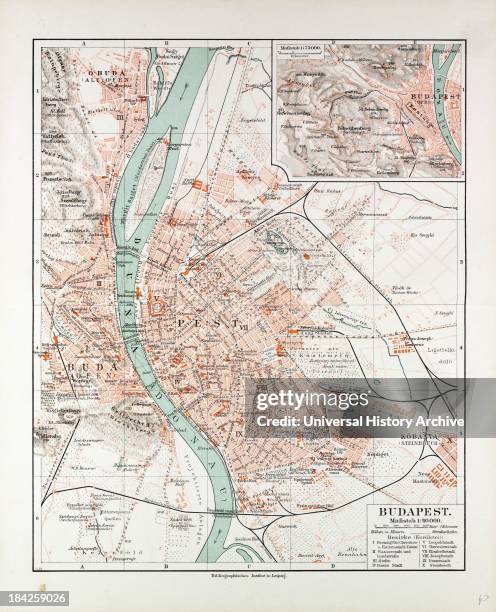 Map Of Budapest, Hungary, 1899