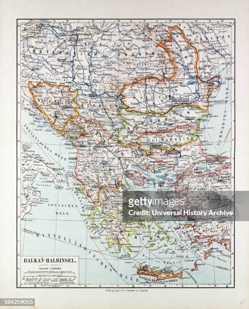 Map Of Austria-Hungary, Greece, Serbia, Bosnia And Herzegovina, Romania, Bulgaria, Macedonia, Montenegro And Crete, Albania, Bulgaria, 1899