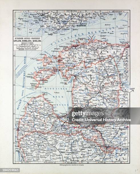 Map Of Estland, Letland, Lithuania, 1899