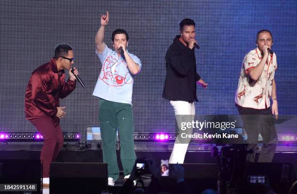 Members of Big Time Rush perform on stage at Madison Square Garden on December 08, 2023 in New York City.