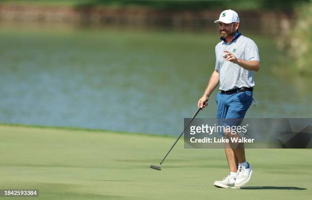 Louis Oosthuizen of South Africa on the 16th green on Day Three of the Alfred Dunhill Championship at Leopard Creek Country Club on December 09, 2023...