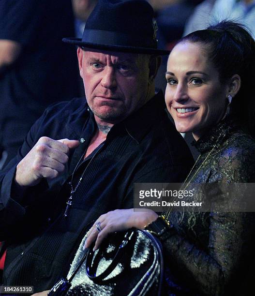 Professional wrestler The Undertaker attends the Bradley vs. Marquez fight co-sponsored by the Wynn Las Vegas at the Thomas & Mack Center on October...