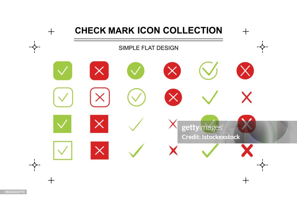 Green check mark and red cross icon set.
