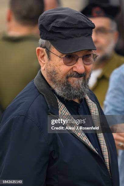 Ehud Barak attends the funeral for First Sergeant Major Gal Meir Eisenkot in the Herzliya cemetery on December 8, 2023 in Herzliya, Israel. The...