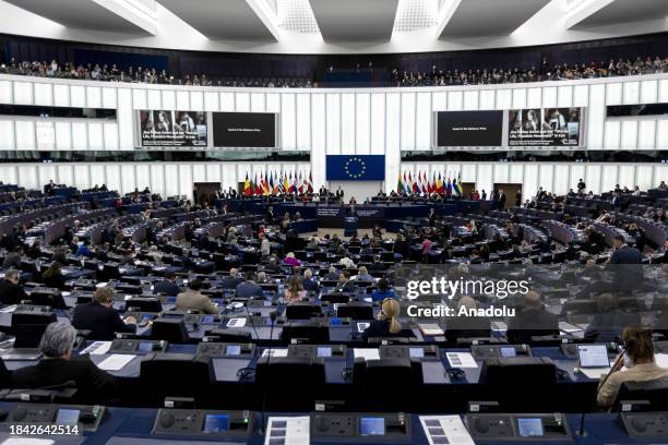 Mahsa Amini's representative, Iranian lawyer Saleh Nikbakht attends the European Parliament's Sakharov Prize ceremony at the European Parliament in...