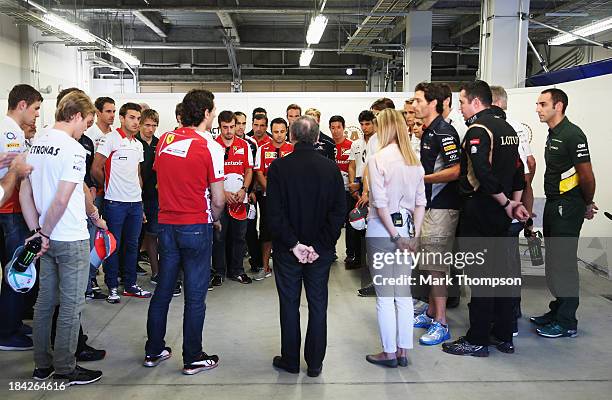 The F1 drivers and F.I.A. President Jean Todt pay their respects to the recently deceased Spanish driver Maria De Villota before the Japanese Formula...