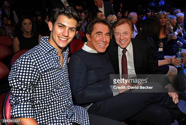 Recording artist Nick Hissom, Wynn Resorts Chairman and CEO Steve Wynn and singer Steve Lawrence attends the Bradley vs. Marquez fight co-sponsored...