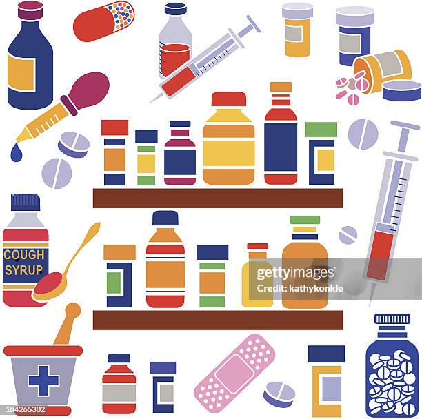 medicine cabinet - cough medicine stock illustrations