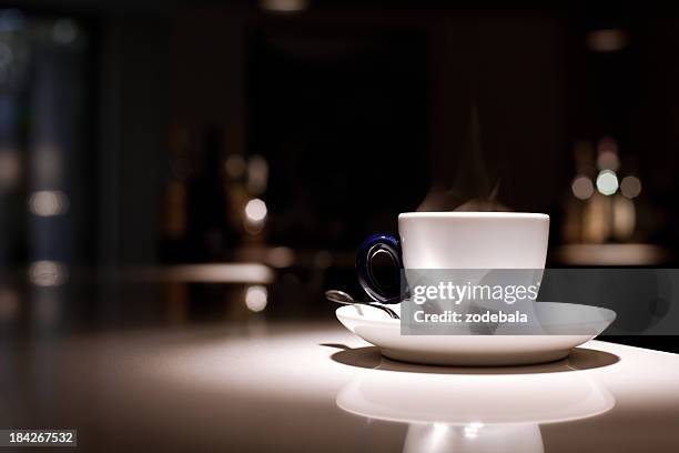 espresso coffee in luxurious hotel bar - white coffee cup stock pictures, royalty-free photos & images