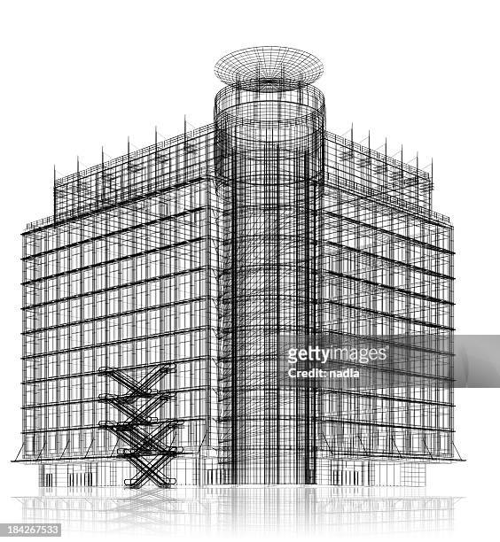 3d architecture abstract - skyscraper blueprint stock pictures, royalty-free photos & images