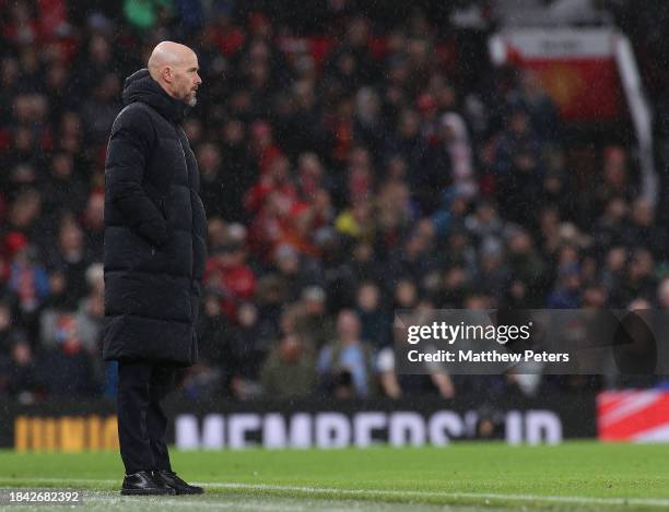 Manager Erik ten Hag of Manchester United watches from the touchline during the Premier League match between Manchester United and AFC Bournemouth at...