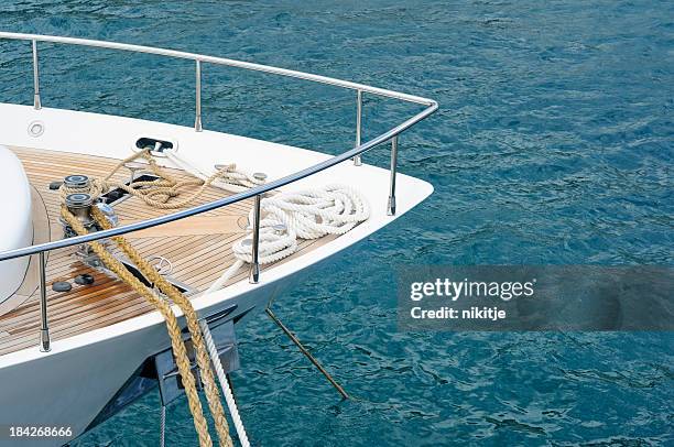 moored motor yacht - teak tree stock pictures, royalty-free photos & images