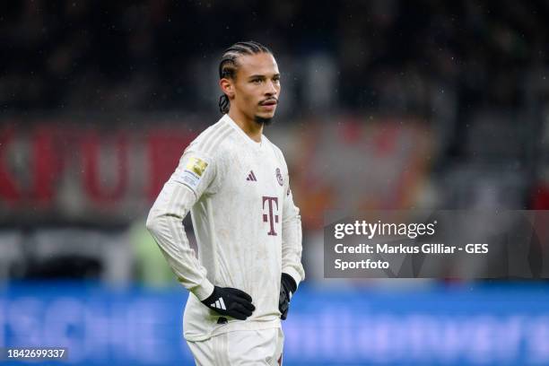 Leroy Sane of Munich looks dejected during the Bundesliga match between Eintracht Frankfurt and FC Bayern München at Deutsche Bank Park on December...