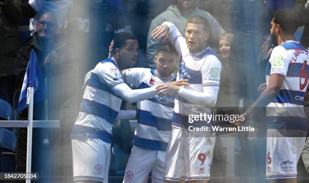 Chris Willock of Queens Park Rangers celebrates scoring the opening goal during the Sky Bet Championship match between Queens Park Rangers and Hull...