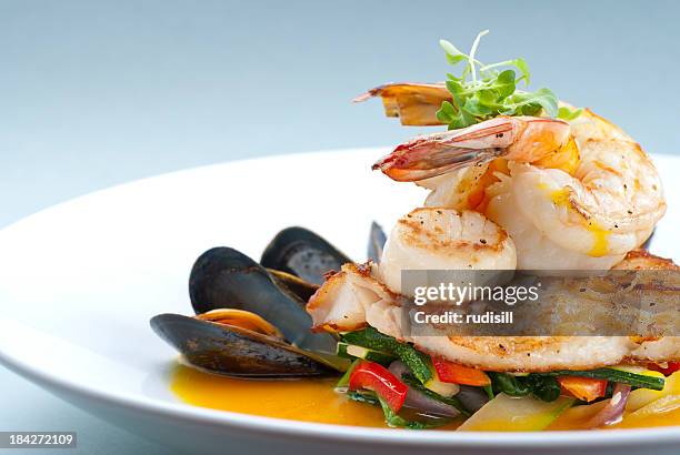 healthy seafood - fish dish stock pictures, royalty-free photos & images