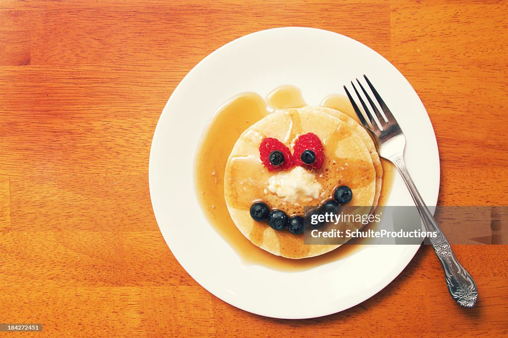 Plate of Pancakes with a Funny Face