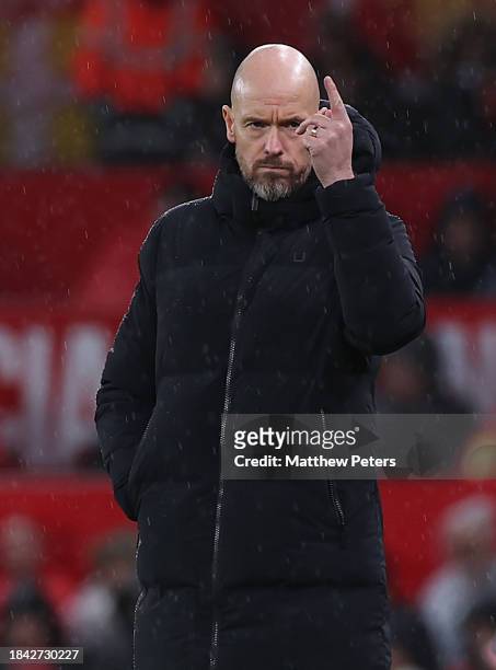 Manager Erik ten Hag of Manchester United watches from the touchline during the Premier League match between Manchester United and AFC Bournemouth at...